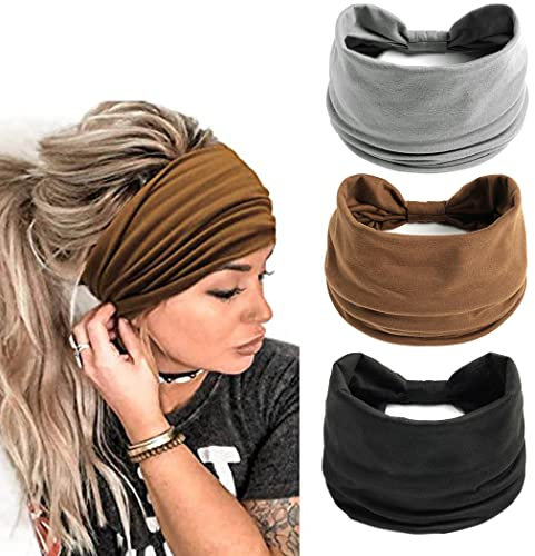 Generse Breite Stirnbänder, grau, elastisch, Kopftuch, Sport, Yoga, Haarbänder für Damen und Mädchen, 3 Stück