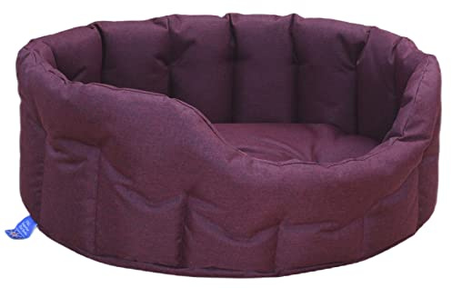 P & L Superior Pet Beds P&L Country Dog Heavy Duty Oval Waterproof Red Wine Softee Dog Bed Size Large Internal L76cm X W64cm X H24cm / Base Cushion 8cm thickness