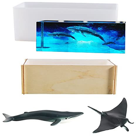 Woohome Rettangolo Stampi in Silicone per Resina, Grandi Stampi in Resina con Mini Balena per L'artigianato, Decorazioni per La Casa