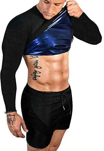 FUXERT Sauna maglietta per uomini a maniche lunghe schiacciamento sudore perdita di peso superiore per allenare gli sport (BK L)