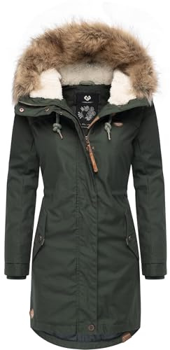 Ragwear Damen Wintermantel Warmer Parka lang mit abnehmbarem Kunstfell Tawny Intl Dark Olive22 Gr. 4XL