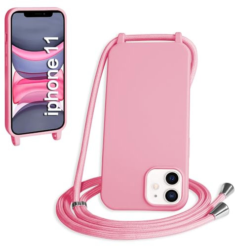 WenBaby Coque avec Cordon pour iPhone 11,Collier pour Étui bandoulière Colliers de cellulaire Mince Antichoc Réglable Lanyard Silicone Case,Rose foncé