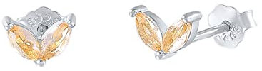 Beydodo Ohrringe Silber 925 Mädchen, Ohrstecker Blatt mit Champagner Zirkonia Ohrringe Nickelfrei Damen Gold
