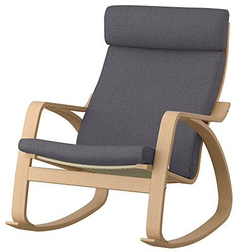 Ikea POÄNG Schaukelstuhl, weiß gebeiztes Eichenfurnier/Skiftebo dunkelgrau