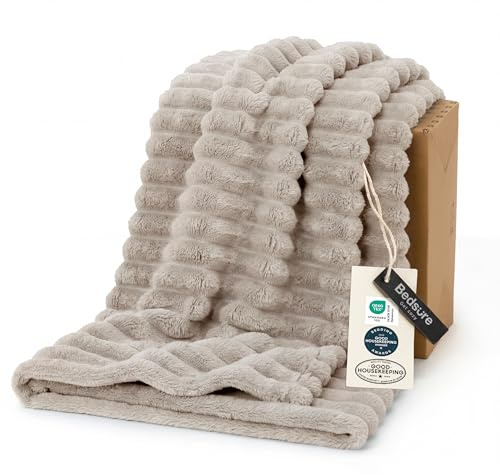 Bedsure GentleSoft Beige Throw Blanket for Couch - Cozy Soft Fleece Blankets for Women, Cute Small Plush Fuzzy Throws for Girls, Birthday Gifts for Women Men Her Him, Room Home Decor, 50x60 Inches
