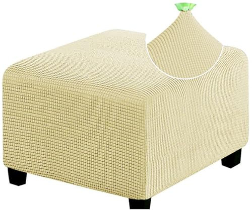 Hockerbezug, Stretch-Jacquard-Fußhocker-Schonbezug, mit elastischen Fußhocker-Schonbezügen, staubdichte, abnehmbare, waschbare Fußstützen-Hockerb,Beige