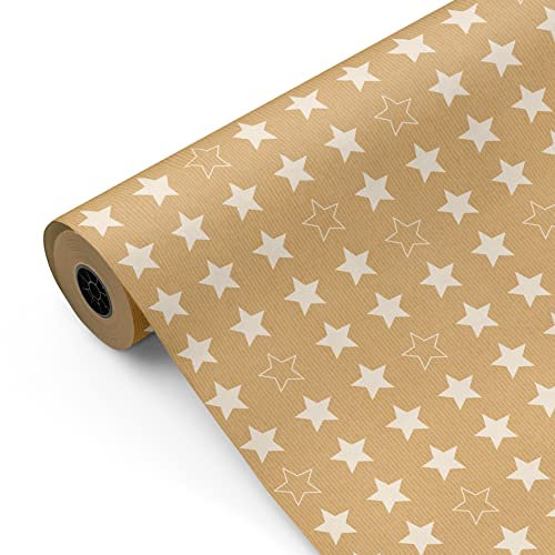 Geschenkpapier, große Rolle, 62 cm x 100 m, Kraftpapier, Sterne, ideal für: Geschäfte, Geschenkverpackungen, Geburtstage, Babypartys, Hochzeiten, Dekoration [FP Partypapier]