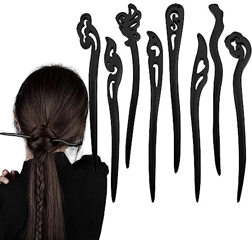 8 PCS Wood Hair Sticks, Chinese Retro Hairpins Chopstick Carved Hair Sticks for DIY Accessory for Woman Girls