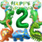 GAROMIA Dino Ballons Geburtstag 2 Jahre Dino Geburtstag Dinosaurier Ballon Deko Kindergeburtstag XXL Folien Dinosaurier Luftballons mit Happy Birthday Girlande 2 Folienballon für Junge