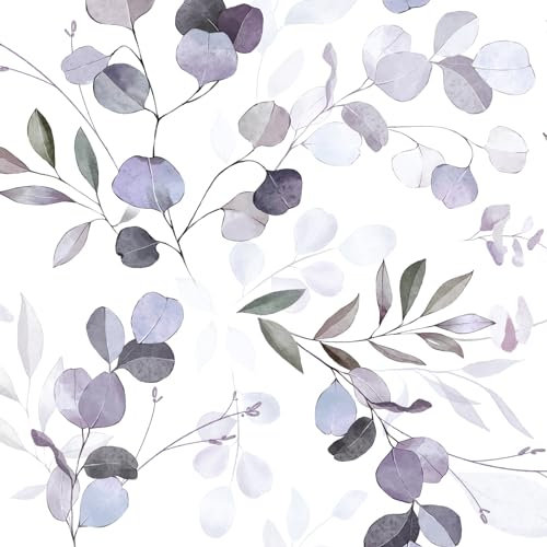 Fvlow Purple Leaf Peel and Stick Wallpaper - Vintage Leaf Vinyl Wrap Kitchen Worktop Covering - Self Adhesive Thick Greenery Floral Wallpaper for Bedroom Furniture Stickers - 44.5cm x 300cm