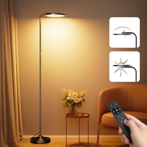 SIBRILLE Stehlampe Wohnzimmer 36W, Superhelle Stehlampe Dimmbar mit Fernbedienung, 3000K-6000K Deckenfluter LED Dimmbar Hohe Stehleuchte, Drehbare Leselampe Stehlampe für Wohnzimmer Schlafzimmer Büro