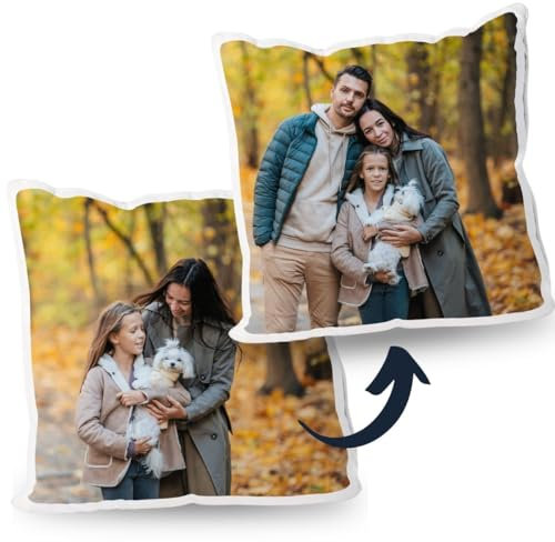 DEREGALOOS Cojín Personalizado con Foto Grande. Cojines Personalizados para Decoración del Hogar. Funda Personalizada con o sin Relleno. Regalos Originales para Parejas, Hijos, Padres, Cumpleaños