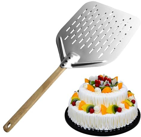 Yorajuy Paleta para pizza,Paleta de espátula para pizza - Espátula para pizza con mango de madera, pala para pelar, 12 pulgadas,Paleta deslizante perforada hueca para horno de pizza, pastelería,