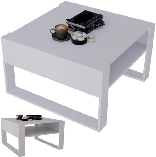 CraftPAK Couchtisch mit Stauraum | moderner Wohnzimmertisch aus Holzwerkstoff | massiv und stabil | Kaffeetisch quadratisch 68cm | Wohnzimmer Tisch | Coffee Table | Couchtisch weiß