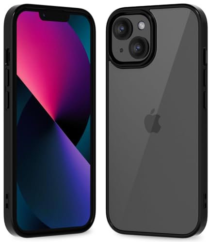 oakxco Thin Slim Clear case for iPhone 13 Mini, Transparent Hybrid Hard Shell Plastic & Soft Silicone Rubber Bumper, Non-Yellow Acrylic Protective Lightweight Cover for Women, Black