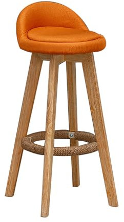 ZXTRYBHD Barhocker um 360° Drehbar, Barhocker mit Lehne aus Massivem Holz, Sitz aus Baumwollleinen, Handgefertigte Drehbare Barstuhl aus Hanfseil (Color : Orange)