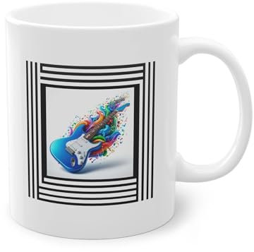 Blue Electric Guitar Mug – Unique Gift – Original Glossy White Mug 11oz