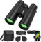 QUNSE Prismáticos compactos 10 x 42 para observación de aves con adaptador de teléfono móvil para observación de aves, viajes, paisajes, cielo estrellado, caza, conciertos (negro, 10, x, milímetro,