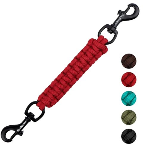 PetBonus Hundehalsband Clips, handgefertigtes Sicherungsband für Hundegeschirr, Stachelhalsband, doppelendiger Leinenverbinder (Rot)