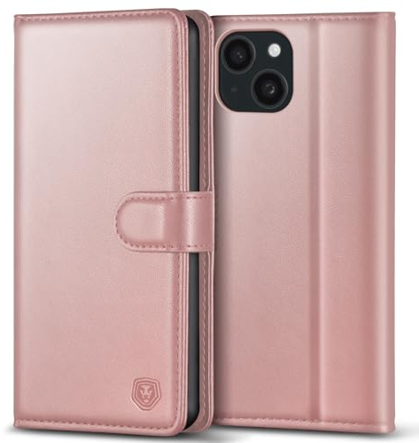Kuafcase iPhone 13 Hülle PU Lederhülle Case Klapphülle [RFID-Blocker] Brieftasche Stoßfest Cover Kartenfach Ständer Magnet Handytasche Schutzhülle für iPhone 13 (6,1) - Rosa