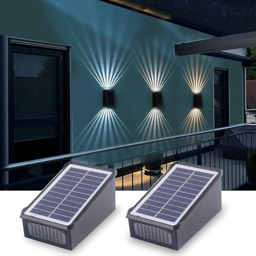 Fosingut Applique Murale Exterieure Sans Fil Lampe Solaire,2 PACK CCT Lampe Solaire Exterieur Jardin Up Down Réglable 3000K/4000K/6500K,IP65 Étanche Lumière Solaire Exterieur pour Clôture,Cour,Patio