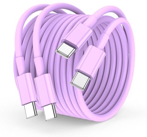 USB C to USB C Charger Cable 3m, 60W Type C Cable Lead Long Fast Charging Power for iPhone 16/16 Pro/15 Plus/15 Pro Max, MacBook Pro, iPad Pro/Mini/Air 5/4, Samsung, Pixel, Purple