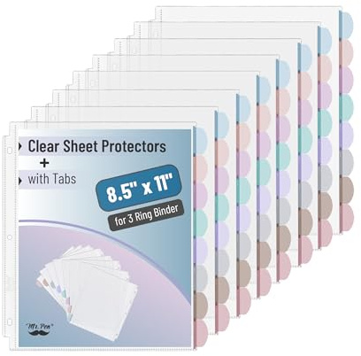Mr. Pen- Clear Sheet Protectors with Tabs, 8 Tabs, 8 Sets, Clear Plastic Dividers for 3 Ring Binder, Insertable Index Page Divider Multicolor Tabs | Durable Clear Plastic Dividers for 3 Ring Binders, Insertable Index Page Divider with Multicolor Tabs