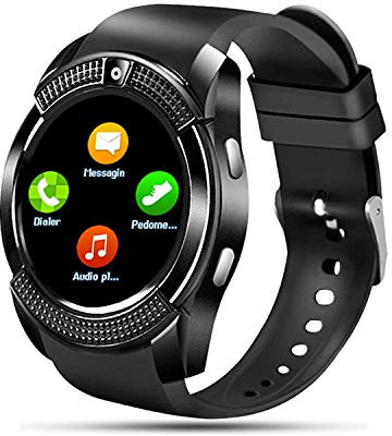 Tipmant Smartwatch Orologio Fitness Uomo Donna Bambini Smart Watch con SIM Card Slot Fotocamera Contapassi Cronometro Fitness Tracker Orologio Telefono per Samsung Huawei Xiaomi Android (NeroA)