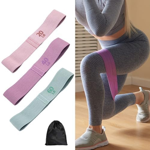 Widerstandsbänder, 3 Sets, Baumwoll-Polyester-Bänder mit rutschfestem Design für Hüfte und Gesäß, 3 Widerstandsstufen, Workout-Bänder für Frauen, Heimtraining, Fitness, Yoga (Rosa, Lila, Grün)