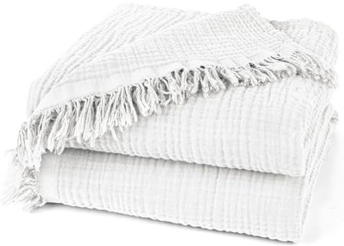 Pure Label Musselin Decke 130x170 cm - Oeko-Tex zertifizierte Kuscheldecke aus 100% Baumwolle | Musselin Wohn- & Kuscheldecke für Couch und Sofa in | 130 x 170 cm, Farbe der Decke Weiß