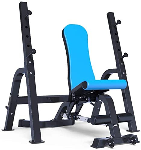 GLJTUO Multifunktions-Hantelbank Langhantelbett Bankdrücken Kniebeugenständer Heimhantelbank Fitnessstuhl Fitnessgeräte Hantelbank,Blue-147 * 74 * 50cm