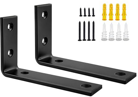 SAYAYO 2 Pièces Équerre Étagère Murale Charge Lourde, Supports d'Étagère Métal 5MM d'Épaisseur à Angle Droit de 90°, Fixation Flottante Support pour Salon Chambre Cuisine, 125MM * 75MM, Noir