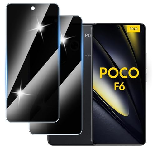 Hirshen 【2 Piezas】 Protector Pantalla Privacidad para Poco F6,Anti-Espía Vidrio Película,Cristal Vidrio Templado Anti Espía,9H Dureza,Sin Burbujas,Anti-Arañazo,Privacy Screen Protector