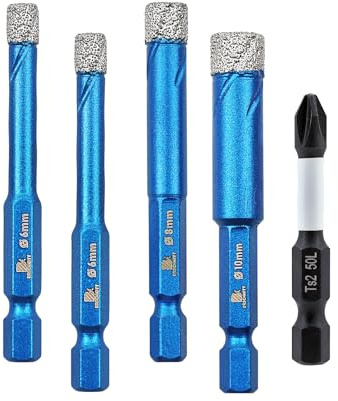 BRSCHNITT FliesenbohrerØ6 x2 I 8 I 10mm&1 Stück Magnetischer Phillips,Steinbohrer Bohrer Set mit Sechskantschaft Universalbohrer für Keramik, Granit, Porzellan, Fliesen, harte Fliesen, Feinsteinzeug