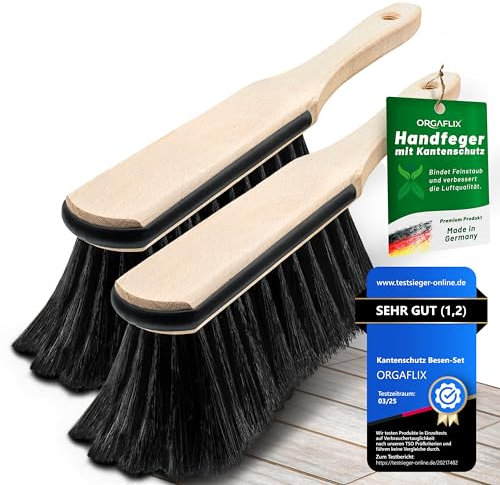 ORGAFLIX 2 Stück Premium Handfeger Rosshaar mit Kantenschutz, extra staubbindend durch hochwertige Rosshaarmischung, Handbesen ohne Besen, Hand-Rosshaarbesen, Hand-Kehrbesen, Made in Germany