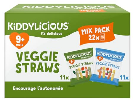 Kiddylicious Veggie Straws Paquet Assortiment | Délicieux Encas pour Bébés | Convient aux Enfants de 9 Mois et Plus | 22 Sachets de 12g | 264g
