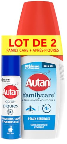 Lot Autan Family Care - 1 Spray Répulsif Anti-Moustiques + 1 Gel Après Piqûres Apaisant à Base de Camomille