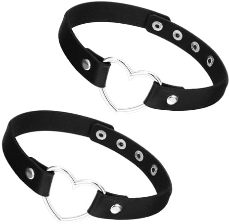 DSLSQD 2 Stück Punk Herz Choker Halsband Choker Kette Damen Vier Schnallen Verstellbar Goth Chokers Pu Leder Halsreif mit Kette Herz Anhänger Elegant Chokers Kragen Schwarz Damen