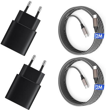 25W USB C Ladegerät, USB C Ladekabel, 2er Pack Schnellladegerät mit 2M Ladekabel, Super Fast Charger für Samsung Galaxy S25 S24 S23 S22 S21 Ultra/Note/tab (Schwarz, Câble Nylon - 2M)