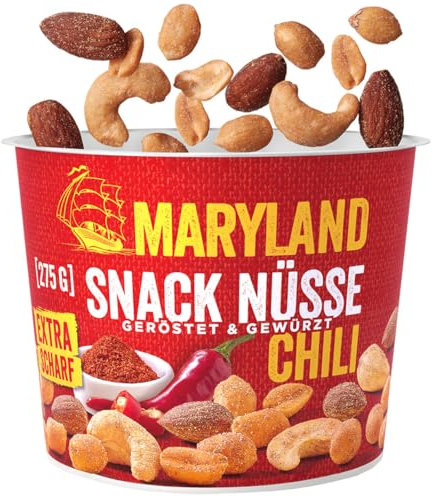 Maryland Snack Nüsse 2er Pack Chilli & BBQ Style - Knackige Nussmischungen mit verfeinert mit typischen Gewürzen - Mixpack zum Probieren im wiederverschließbaren Becher - 2 x 275 g
