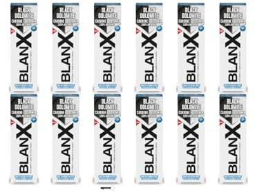 BlanX Black Dolomite Zahnpasta mit Aktivkohle, 75ml, 12er Pack,+ keyring italy shop service