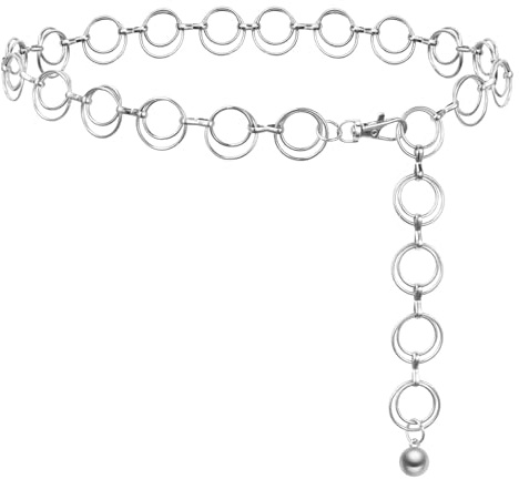 QingWing Runde Ringe Taillenketten Metall o Ring Kettengürtel, Einstellbar Kettengürtel Metal Chain Belts for Women Trendy Waist Chains Geeignet für Damen, Hemden, Jeans, Kleider