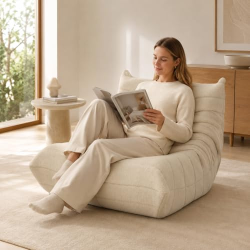 DAHUEN Sitzsack Sofa Bodensofa, Sofa mit Ergonomischem Design, Lazy Sofa mit Kunstfellbezug und Super weich Speicher, Bean Bag für Schlafzimmer Wohnzimmer (Beige)