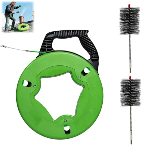10M Kit Ramonage, Tire Fils Electrique avec Deux Brosses 60 mm pour Cheminé | Aiguille Tire Fil avec Compartiment Rangement, Kit Ramonage Poele Pellet pour Poêle, Tuyau Poêle, Nettoyage Tuyaux Fumée