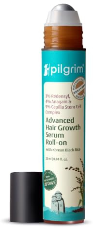 Pilgrim 3% Redensyl, 4% Anagain Advanced Hair Growth Serum Roll-on for Scalp with Korean Black Rice, Saw Palmetto | Control Fall, Stimulate Regrowth, Increase Density | For Women & Men (25ml)
