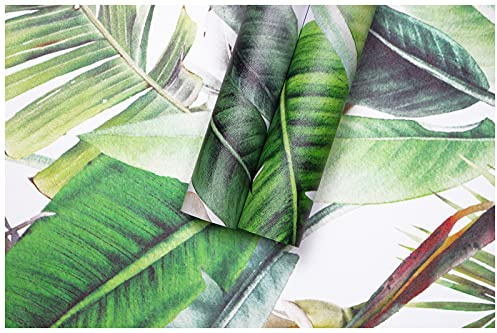 LZH-LP Self Adhesive Wallpaper Tropical Palm Peel and Stick Contact Paper, 45x300CM White Flower Leaves Jungle Removable Decorative Film for Cabinet Furniture