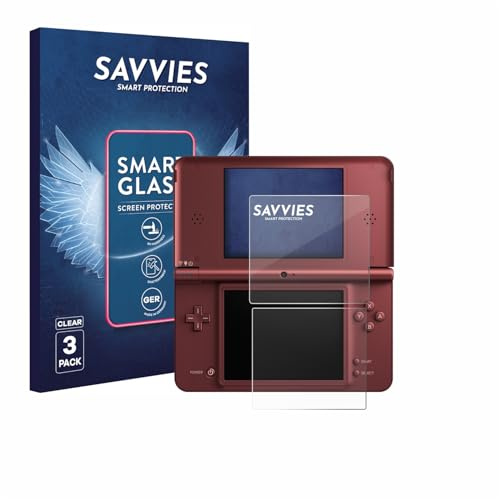Savvies Schutzglas für Nintendo DSi XL | 3 Stück Transparenter Displayschutz Made in Germany Panzer Schutz Glas 9H Schutzfolie HD Klar Blasenfrei Einfache Montage