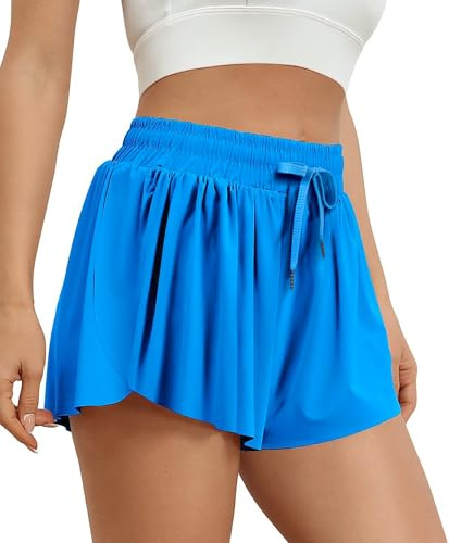 VIGVAN Shorts Damen Sommer Sport Kurze Hose 2 in 1 Kurz Sporthose Running Yoga Biker Shorts Schnelltrocknende Gym Fitness Laufshorts Sportrock Strandshorts (A-Blau, S)