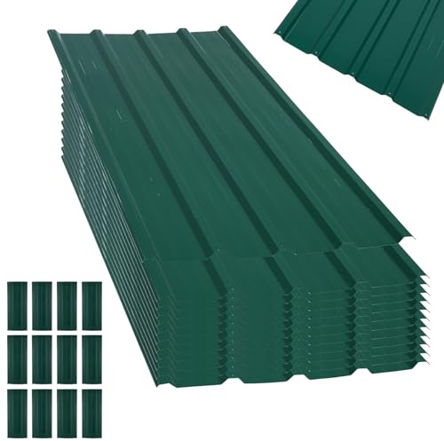 Teodute 12 Piezas Acero Galvanizado Chapas Metalicas, 110 x 42cm 11 m² Panel Sandwich Tejado, Fácil Instalación, Chapa Tejado para Garaje Patio Cochera Cobertizo Jardín y Decoración Parede (Verde)