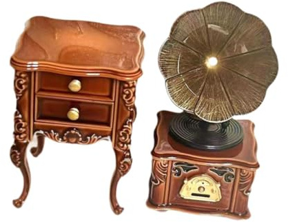 POXZSFX Table de Chevet Miniature rétro avec Mini Gramophone pour Maison de poupée, échelle 1/12, Accessoire Musical pour Chambre poupée, mobilier Maison,